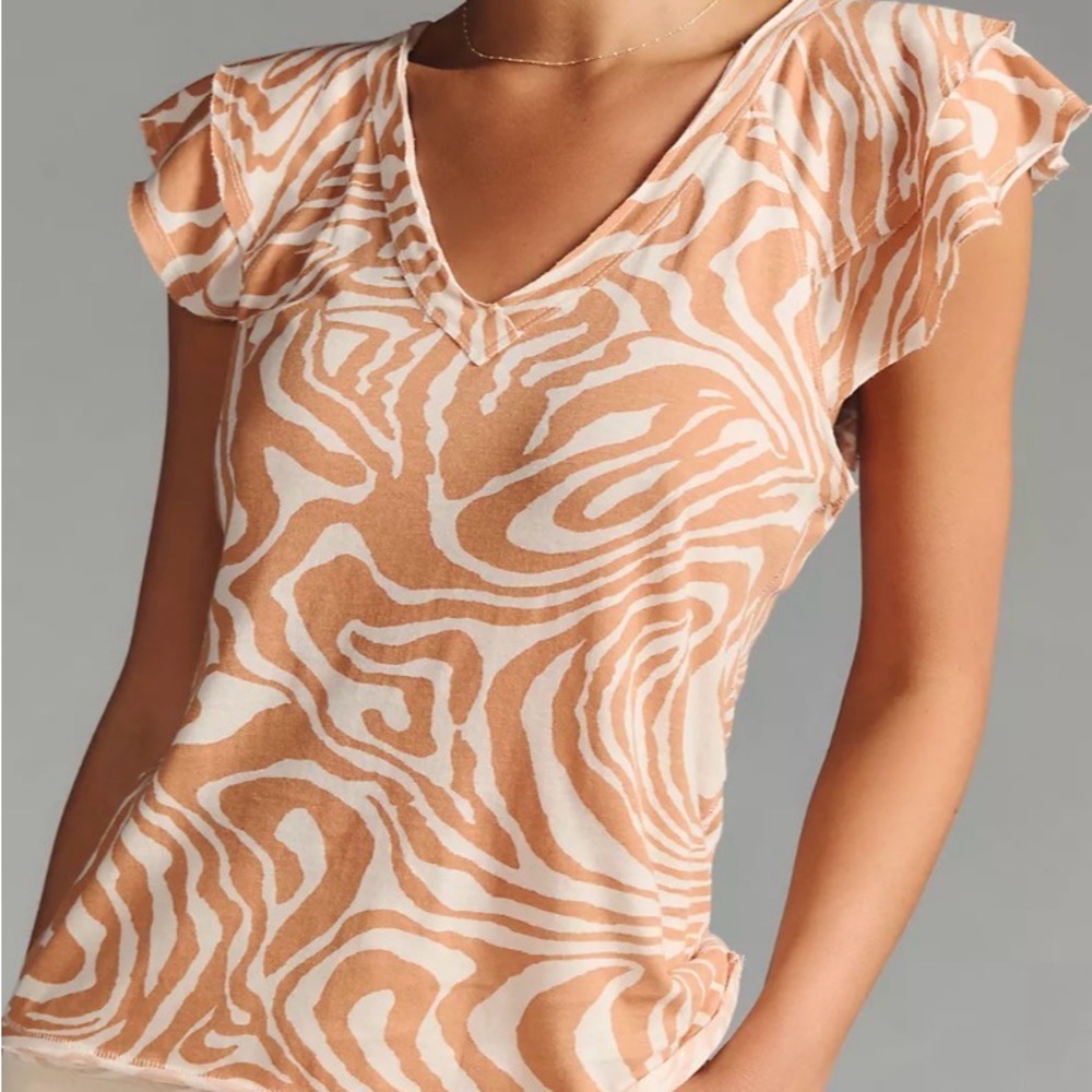 Anthropologie Maeve Catie Ruffle-Sleeved Tee - Picture 1 of 8